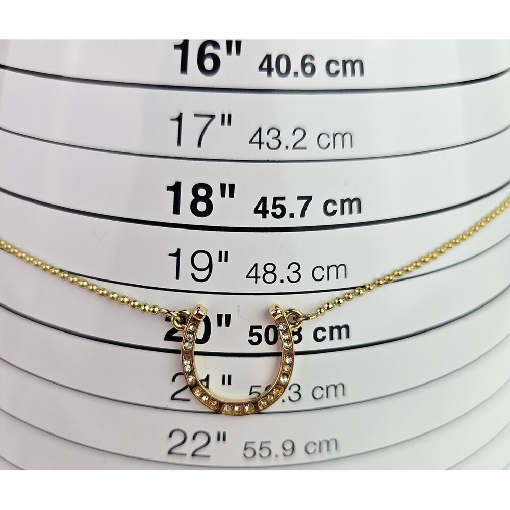 Marc Jacobs Gold Tone Crystal Horseshoe Pendant Necklace Lucky Equestrian 18 in - Picture 4 of 7